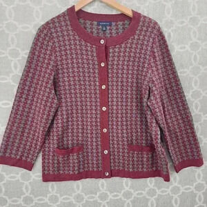 Lands' End Cotton Blend Pattern Sweater Cardigan Women's L